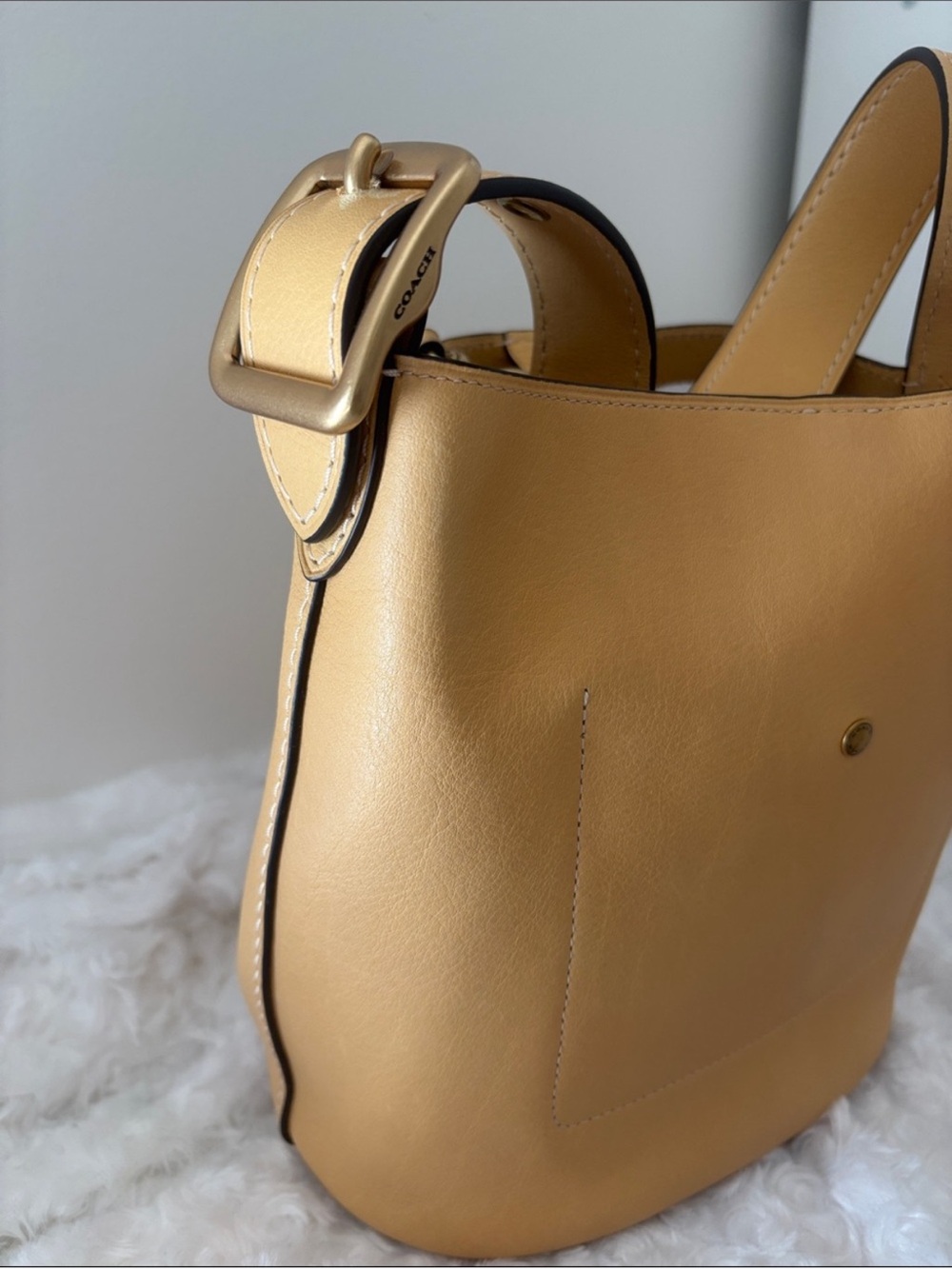 COACH Bleeker vanilla Leather small Bucket Shoulder Bag with Pouch - Picture 8 of 11